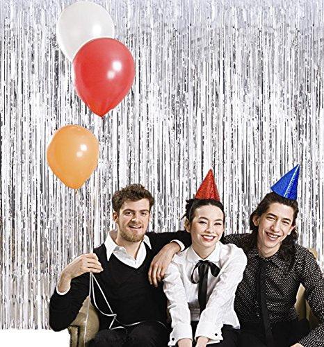 2pcs 3ft x 8.3ft Silver Metallic Tinsel Foil Fringe Curtains Photo Booth Props for Birthday Wedding - Decotree.co Online Shop