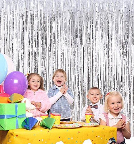 2pcs 3ft x 8.3ft Silver Metallic Tinsel Foil Fringe Curtains Photo Booth Props for Birthday Wedding - Decotree.co Online Shop