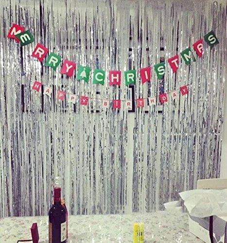 2pcs 3ft x 8.3ft Silver Metallic Tinsel Foil Fringe Curtains Photo Booth Props for Birthday Wedding - Decotree.co Online Shop