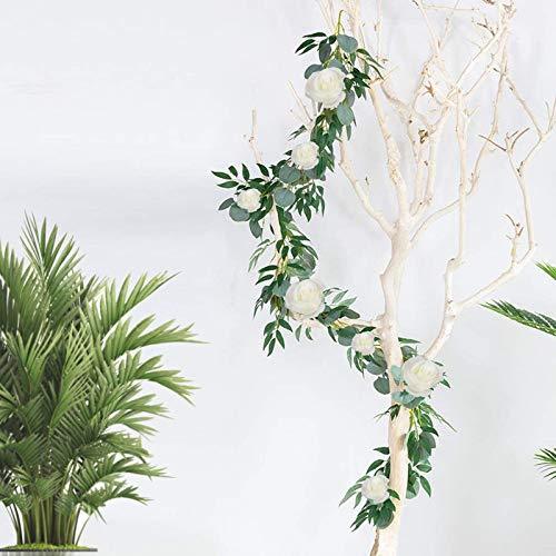 2pcs Artificial Eucalyptus Garland with Flowers Greenery Garland Willow Vines White Rose Garland - Decotree.co Online Shop