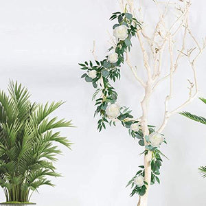2pcs Artificial Eucalyptus Garland with Flowers Greenery Garland Willow Vines White Rose Garland - Decotree.co Online Shop