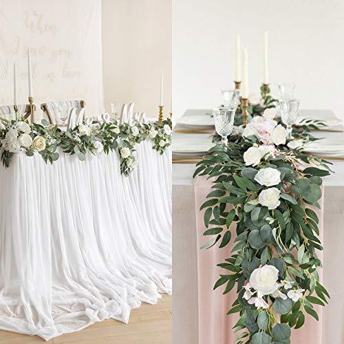 2pcs Artificial Eucalyptus Garland with Flowers Greenery Garland Willow Vines White Rose Garland - Decotree.co Online Shop