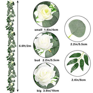 2pcs Artificial Eucalyptus Garland with Flowers Greenery Garland Willow Vines White Rose Garland - Decotree.co Online Shop