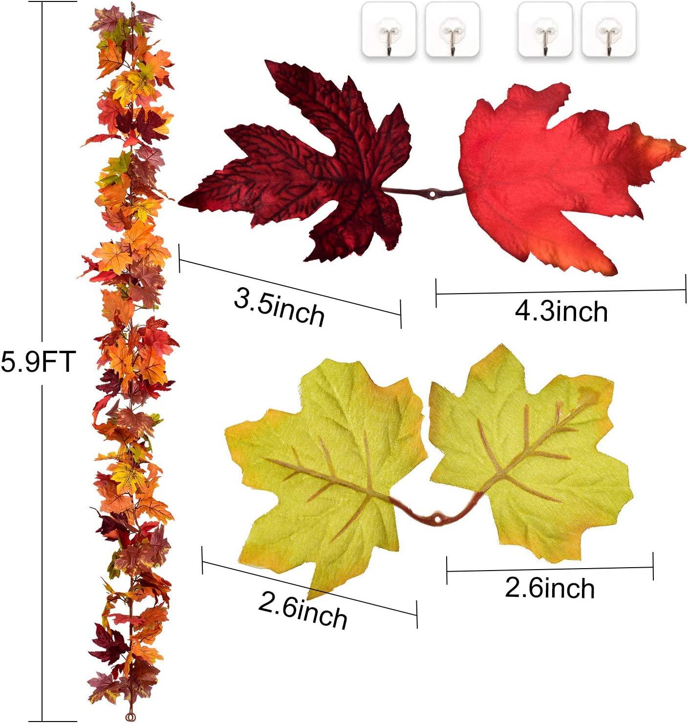 2Pcs Fall Garland Maple Leaf, 5.9Ft/Piece 7 Colors Hanging Vine Garland for Holidays - Decotree.co Online Shop