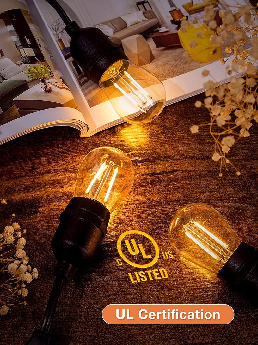 2pcs LED Outdoor String Lights 48FT Dimmable Edison Bulb for Weddings ...
