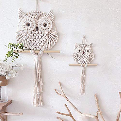 2Pcs Owl Macrame Wall Hanging Tapestry Art Decor Handmade Woven Boho Ornament - Decotree.co Online Shop