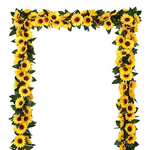 3 Pack Artificial Sunflower Garland Silk Sunflower Vine Artificial Flowers with Green Leaves for Wedding Table Home Decor - Decotree.co Online Shop