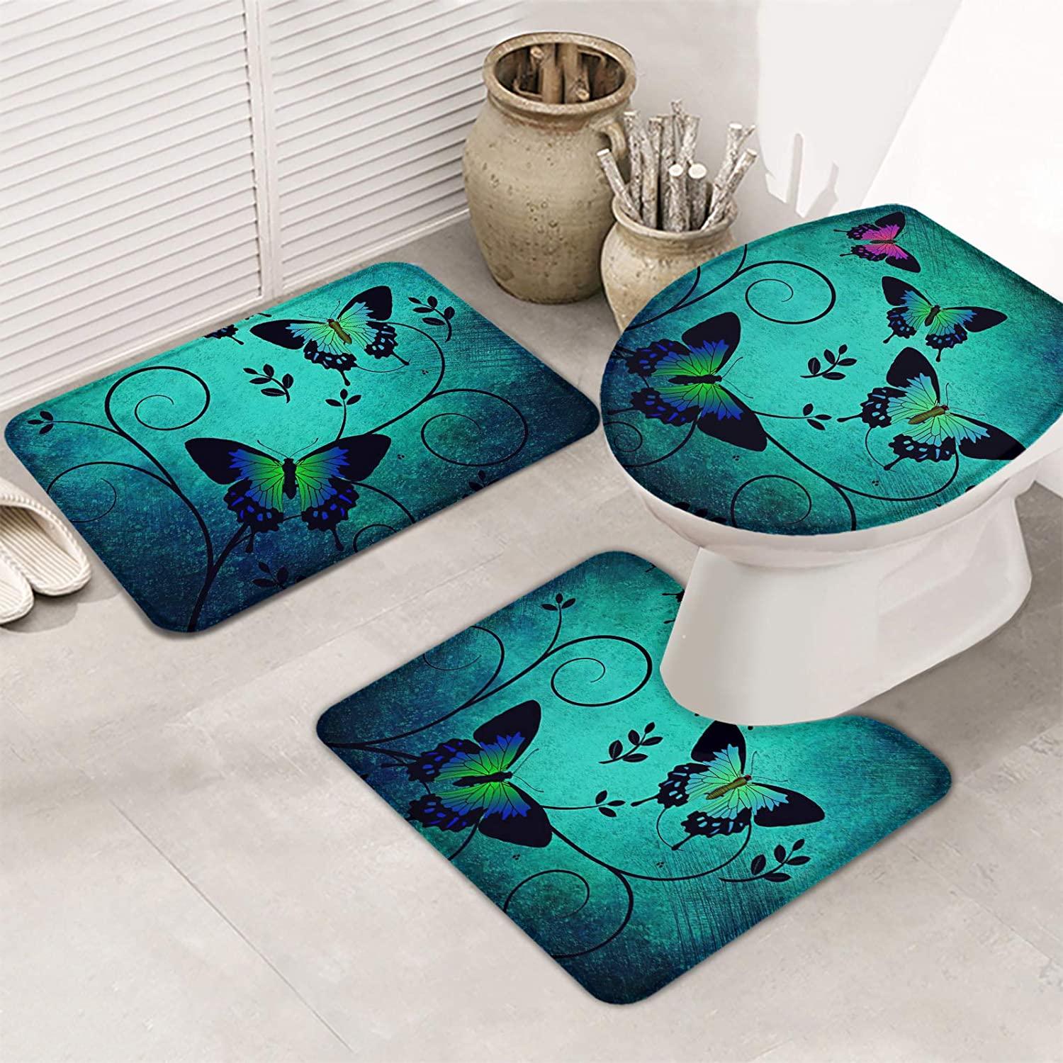 3 Piece Bath Mat Set Beautiful Butterfly on Vintage Background Non Slip and Absorbent Mats - Decotree.co Online Shop