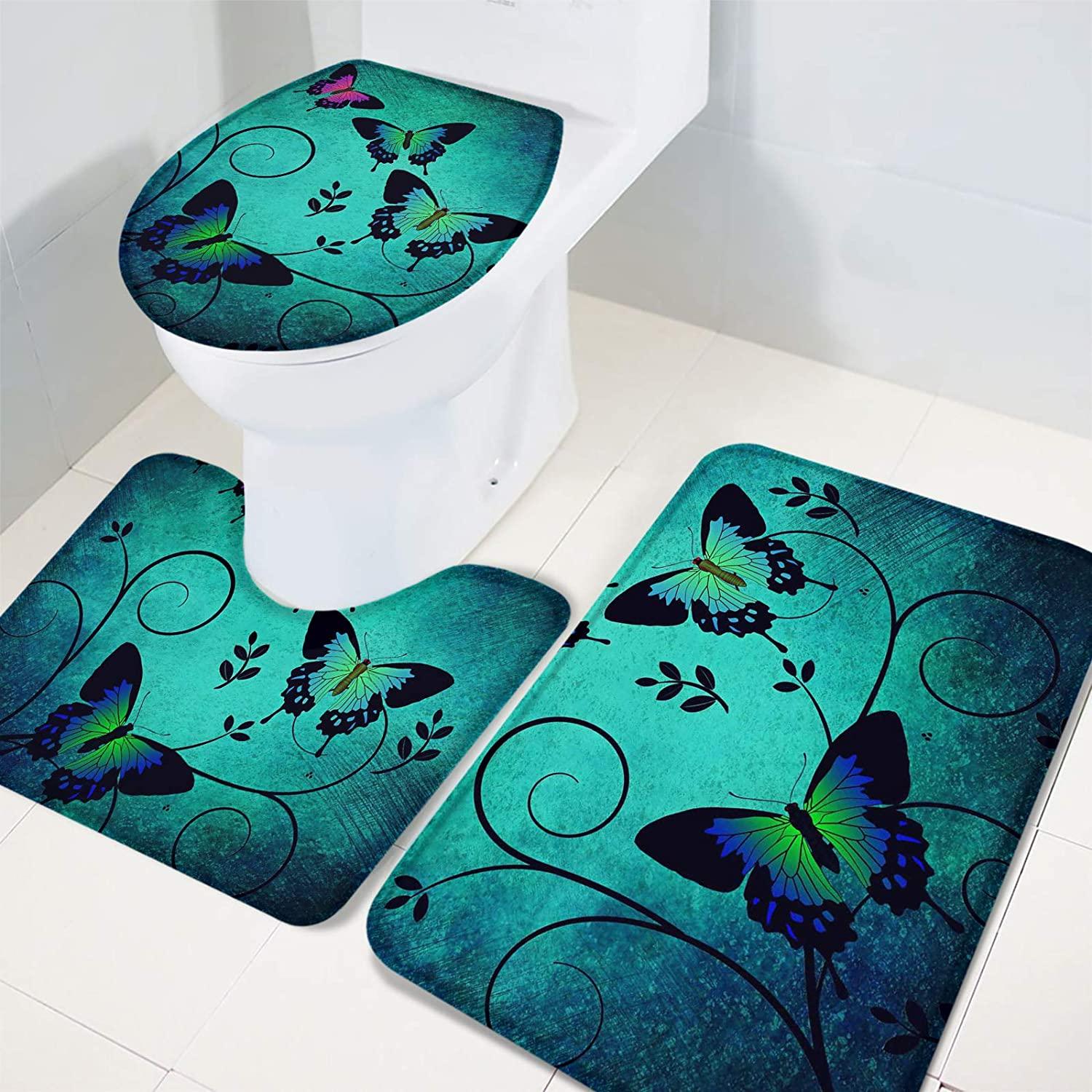3 Piece Bath Mat Set Beautiful Butterfly on Vintage Background Non Slip and Absorbent Mats - Decotree.co Online Shop