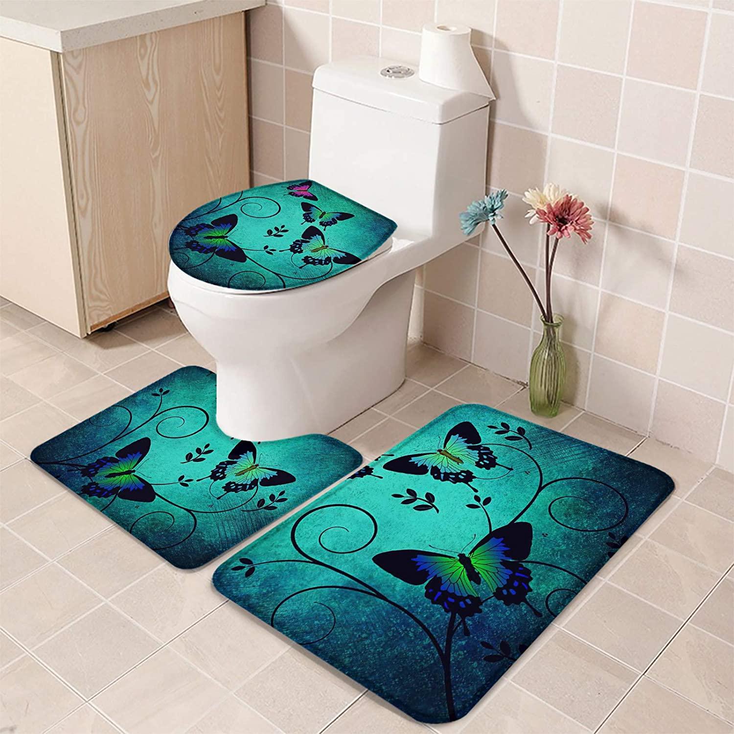 3 Piece Bath Mat Set Beautiful Butterfly on Vintage Background Non Slip and Absorbent Mats - Decotree.co Online Shop