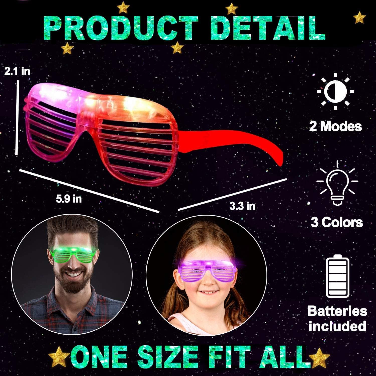 30 Pack LED Glasses, 5 Color Light Up Glasses Shutter Shades Glow Sticks Glasses Glow in The Dark July 4Th Party Supplies - Decotree.co Online Shop
