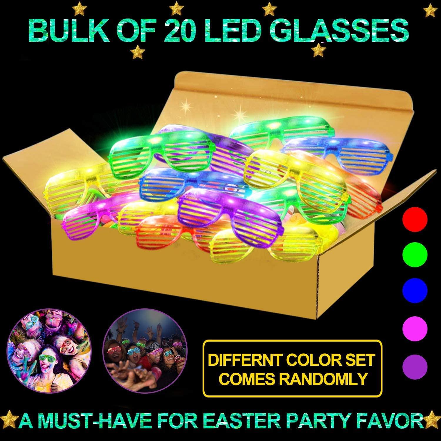 30 Pack LED Glasses, 5 Color Light Up Glasses Shutter Shades Glow Sticks Glasses Glow in The Dark July 4Th Party Supplies - Decotree.co Online Shop