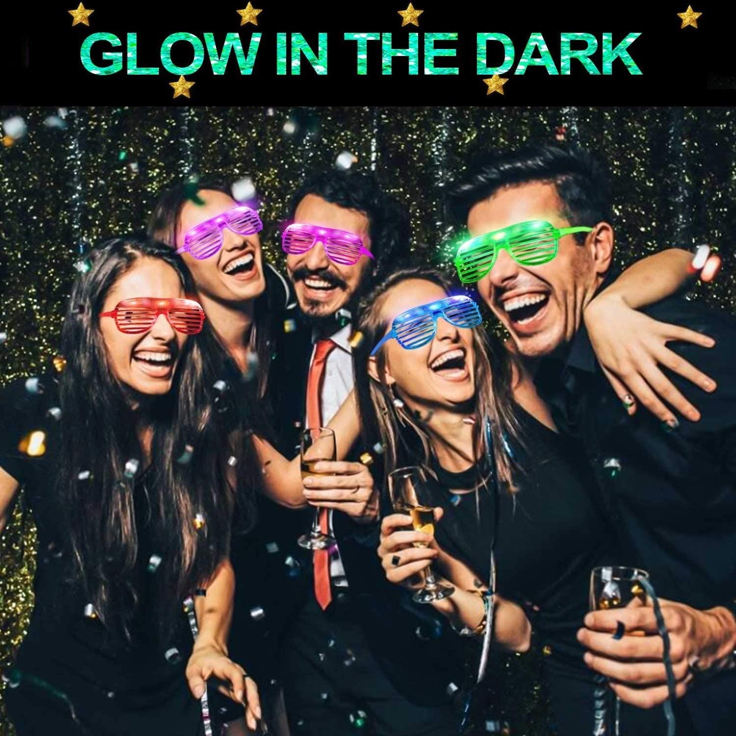 30 Pack LED Glasses, 5 Color Light Up Glasses Shutter Shades Glow Sticks Glasses Glow in The Dark July 4Th Party Supplies - Decotree.co Online Shop