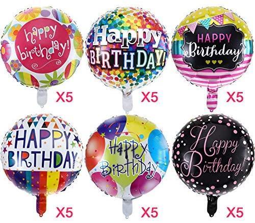 30 Pieces 18 Inch Happy Birthday Foil Balloons Round Shape Foil Mylar Balloons Color Floating Balloon for Birthday Party - Decotree.co Online Shop
