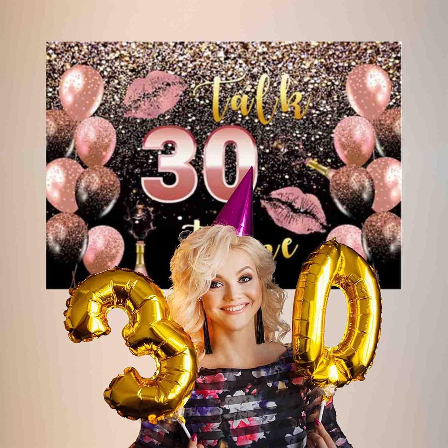 30th Birthday Party Backdrop Talk Thirty to me Rose Gold Women Girls Bday Background - Decotree.co Online Shop