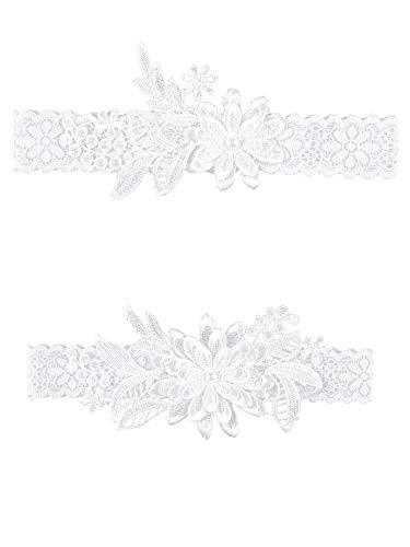 2 Pieces Wedding Garters Daisy Lace Bridal Garter Hand Sewn Faux Pearls Garter for Bride (Milk White) - Decotree.co Online Shop