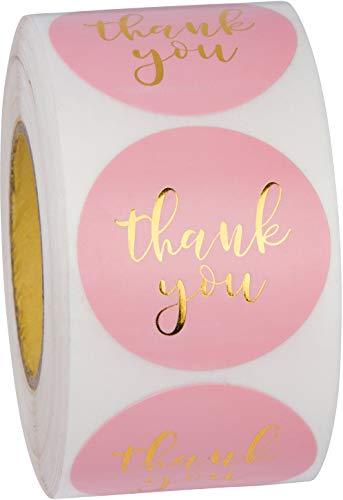 Thank You Stickers with Gold Foil | 1.5 inches | 500 Pink Stickers for Company Gifts & Birthday Party Favors - Decotree.co Online Shop