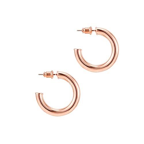 14K Rose Gold Colored Lightweight Chunky Open Hoops | 30mm Rose Gold Hoop Earrings for Women - Decotree.co Online Shop