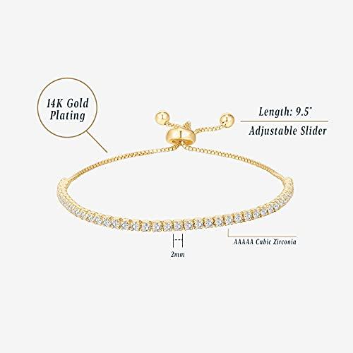 14K Gold Plated Cubic Zirconia Classic Tennis Bracelet for Women in Yellow Gold - Decotree.co Online Shop
