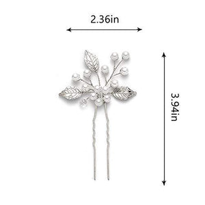 Pearl Bride Wedding Hair Pins Leaf Bridal Head Piece Flower Hair Accessories for Women and Girls (Pack of 3) (Silver) - Decotree.co Online Shop