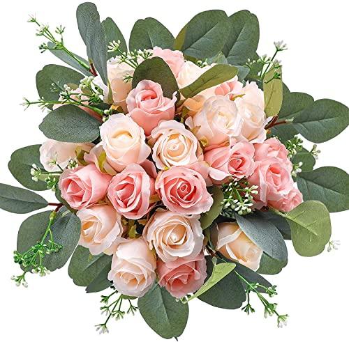 34pcs Rose Artificial Flowers, Silk Flowers with Stems and Artificial Eucalyptus Leaves Bulk Fake Flowers Bouquet, Centerpieces - Decotree.co Online Shop