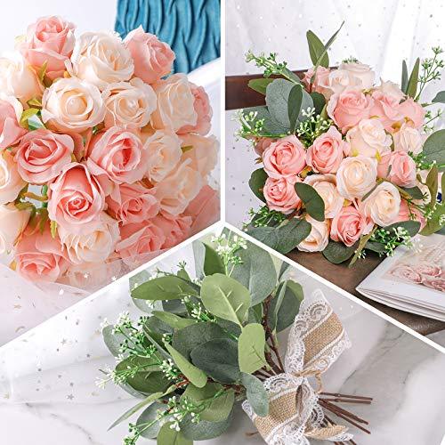 34pcs Rose Artificial Flowers, Silk Flowers with Stems and Artificial Eucalyptus Leaves Bulk Fake Flowers Bouquet, Centerpieces - Decotree.co Online Shop