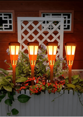 Flickering Flames Torch Solar Lights Handmade Bamboo Outside Flame Lighting Waterproof for Path - Decotree.co Online Shop