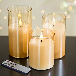 3pcs Gold Glass Flameless Candles with Remote, Flickering LED Battery Candles for Home Decor Gifts - Decotree.co Online Shop