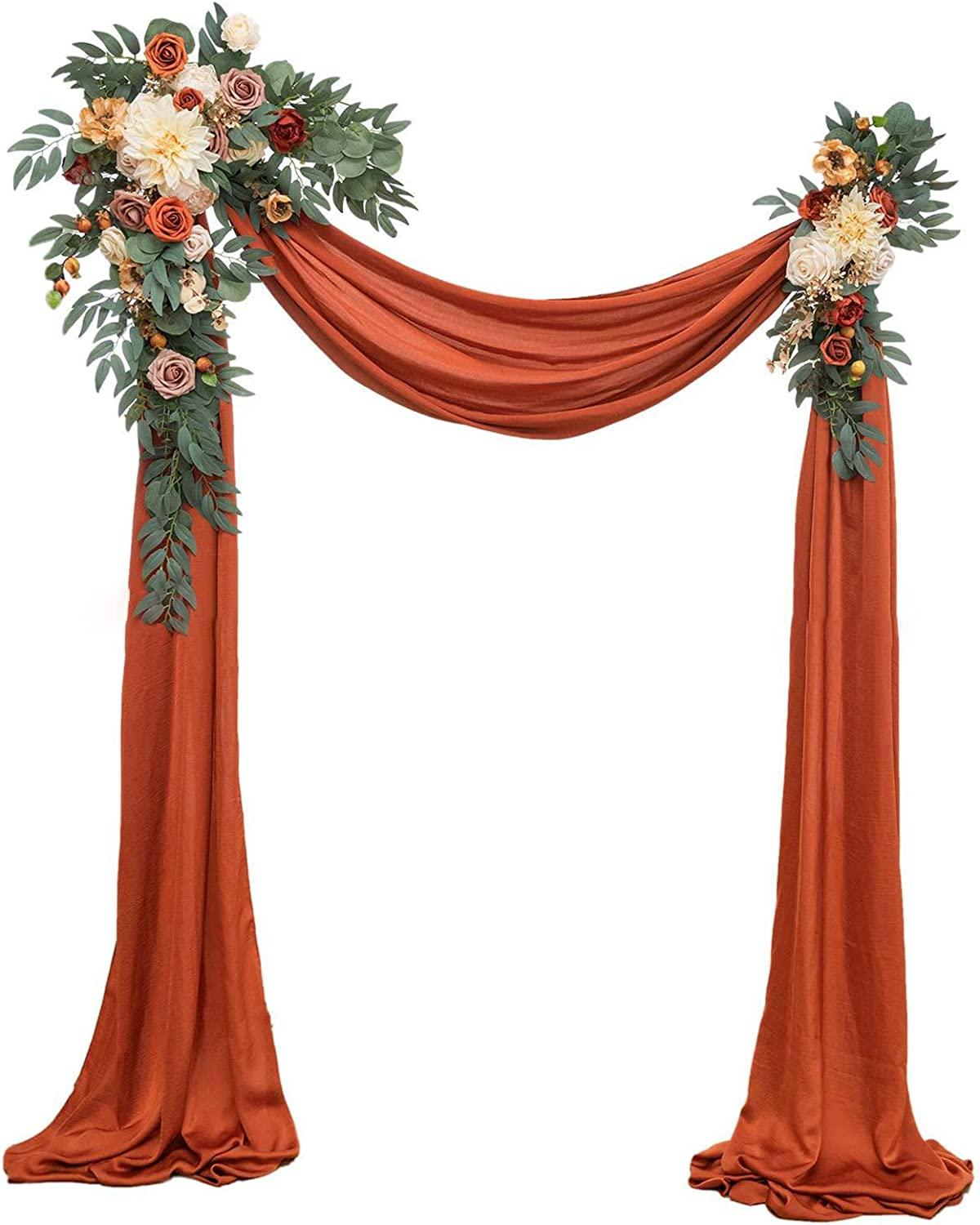 3pcs Wedding Arch Flowers Kit Artificial Wedding Flowers Garland with Sheer Fabric Drape - Decotree.co Online Shop