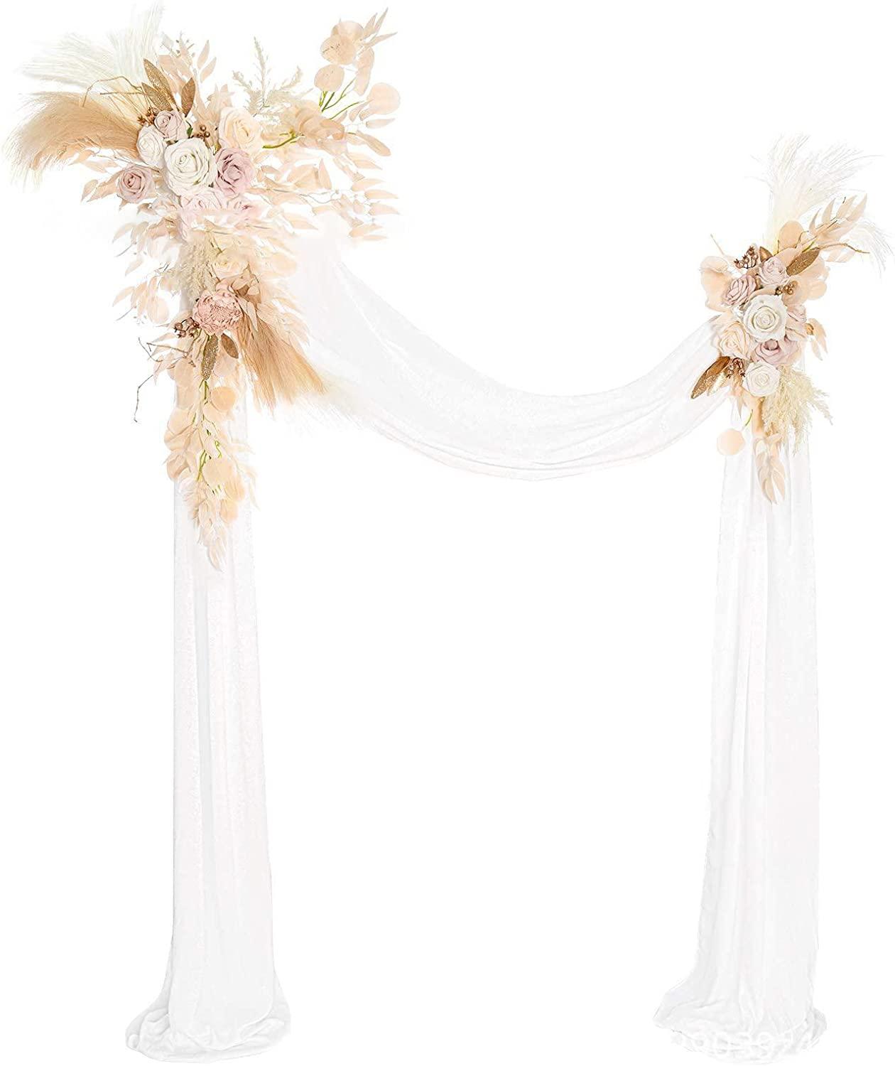 3pcs Wedding Arch Flowers Kit Artificial Wedding Flowers Garland with Sheer Fabric Drape - Decotree.co Online Shop