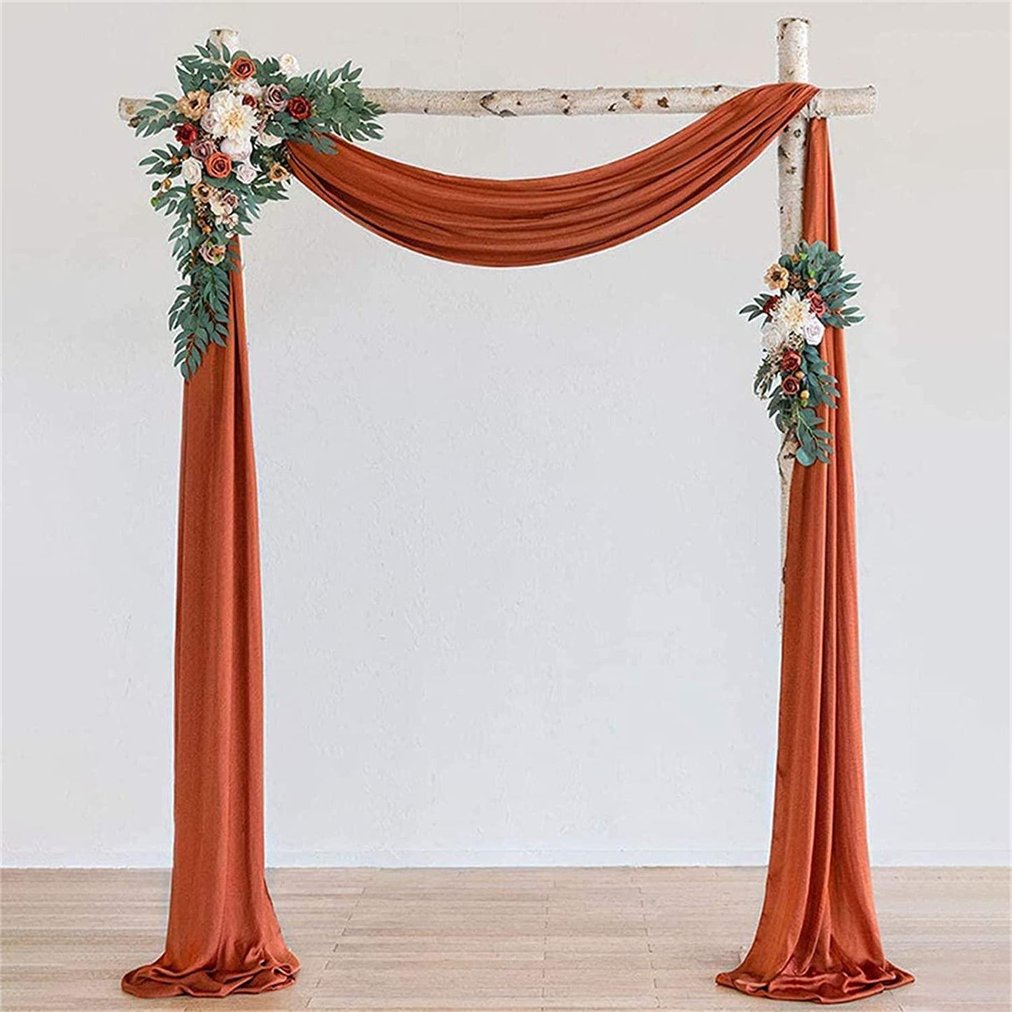 3pcs Wedding Arch Flowers Kit Artificial Wedding Flowers Garland with Sheer Fabric Drape - Decotree.co Online Shop