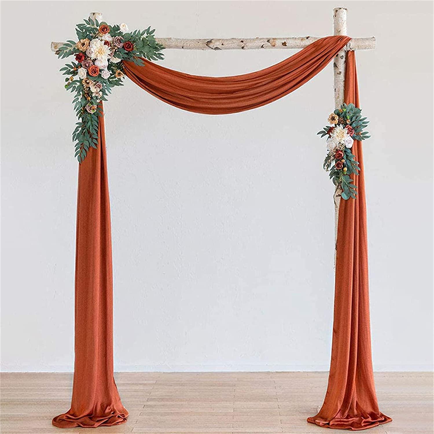 3pcs Wedding Arch Flowers Kit Artificial Wedding Flowers Garland with Sheer Fabric Drape - Decotree.co Online Shop