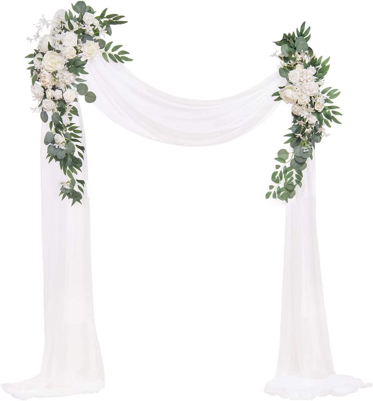 3pcs Wedding Arch Flowers Kit Artificial Wedding Flowers Garland with Sheer Fabric Drape - Decotree.co Online Shop