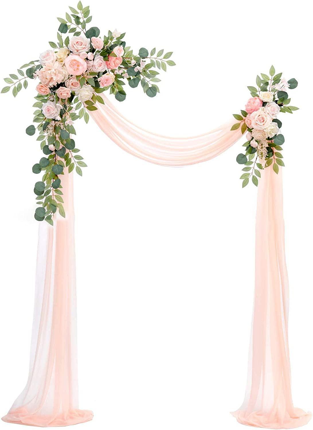 3pcs Wedding Arch Flowers Kit Artificial Wedding Flowers Garland with Sheer Fabric Drape - Decotree.co Online Shop