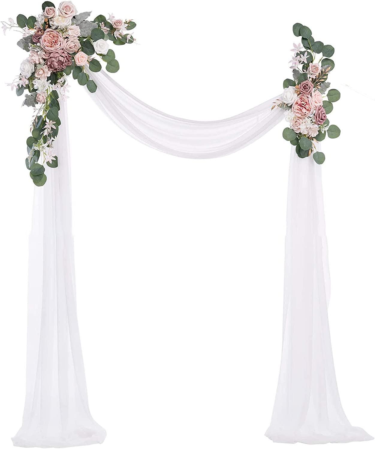 3pcs Wedding Arch Flowers Kit Artificial Wedding Flowers Garland with Sheer Fabric Drape - Decotree.co Online Shop