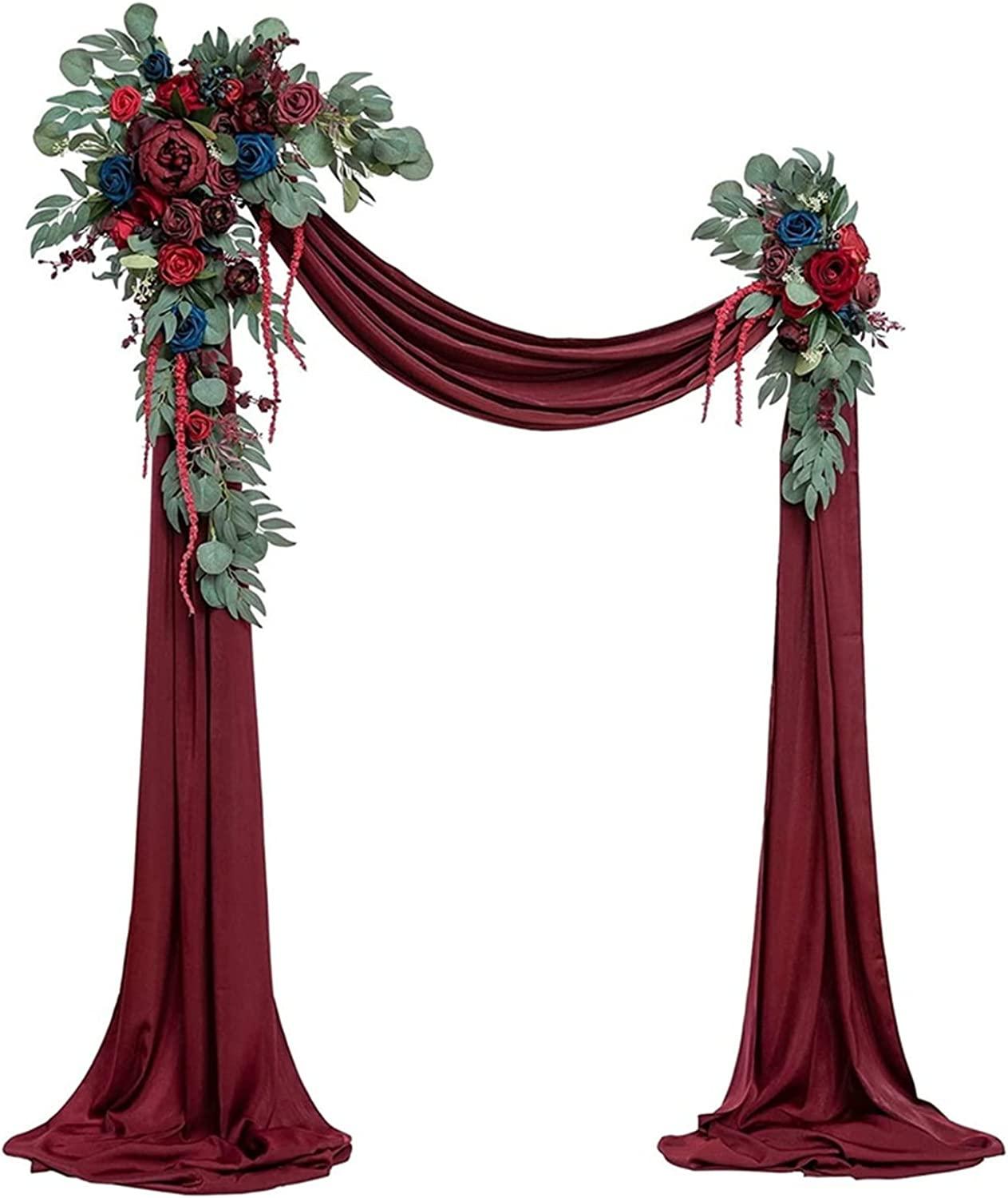 3pcs Wedding Arch Flowers Kit Artificial Wedding Flowers Garland with Sheer Fabric Drape - Decotree.co Online Shop