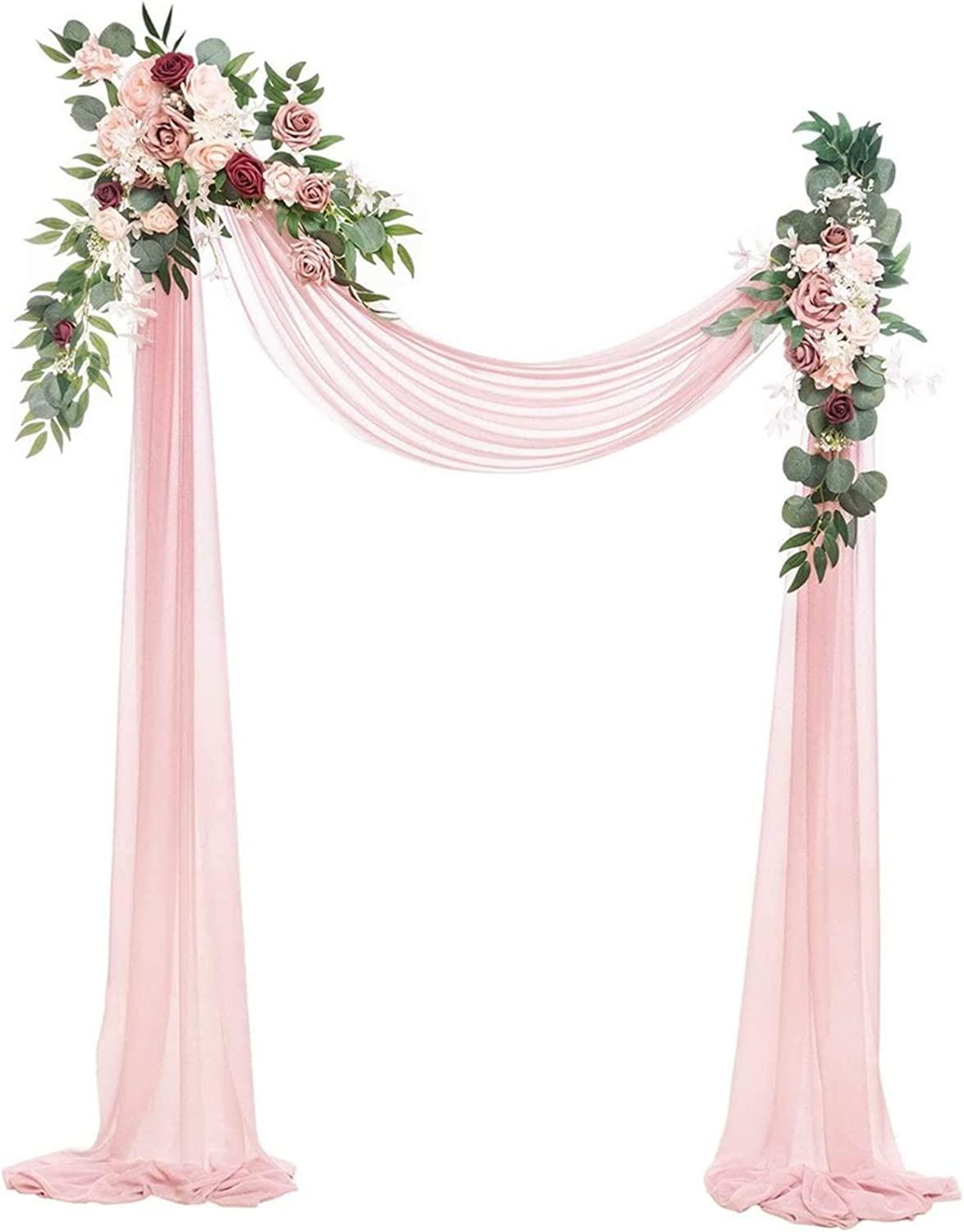 3pcs Wedding Arch Flowers Kit Artificial Wedding Flowers Garland with Sheer Fabric Drape - Decotree.co Online Shop