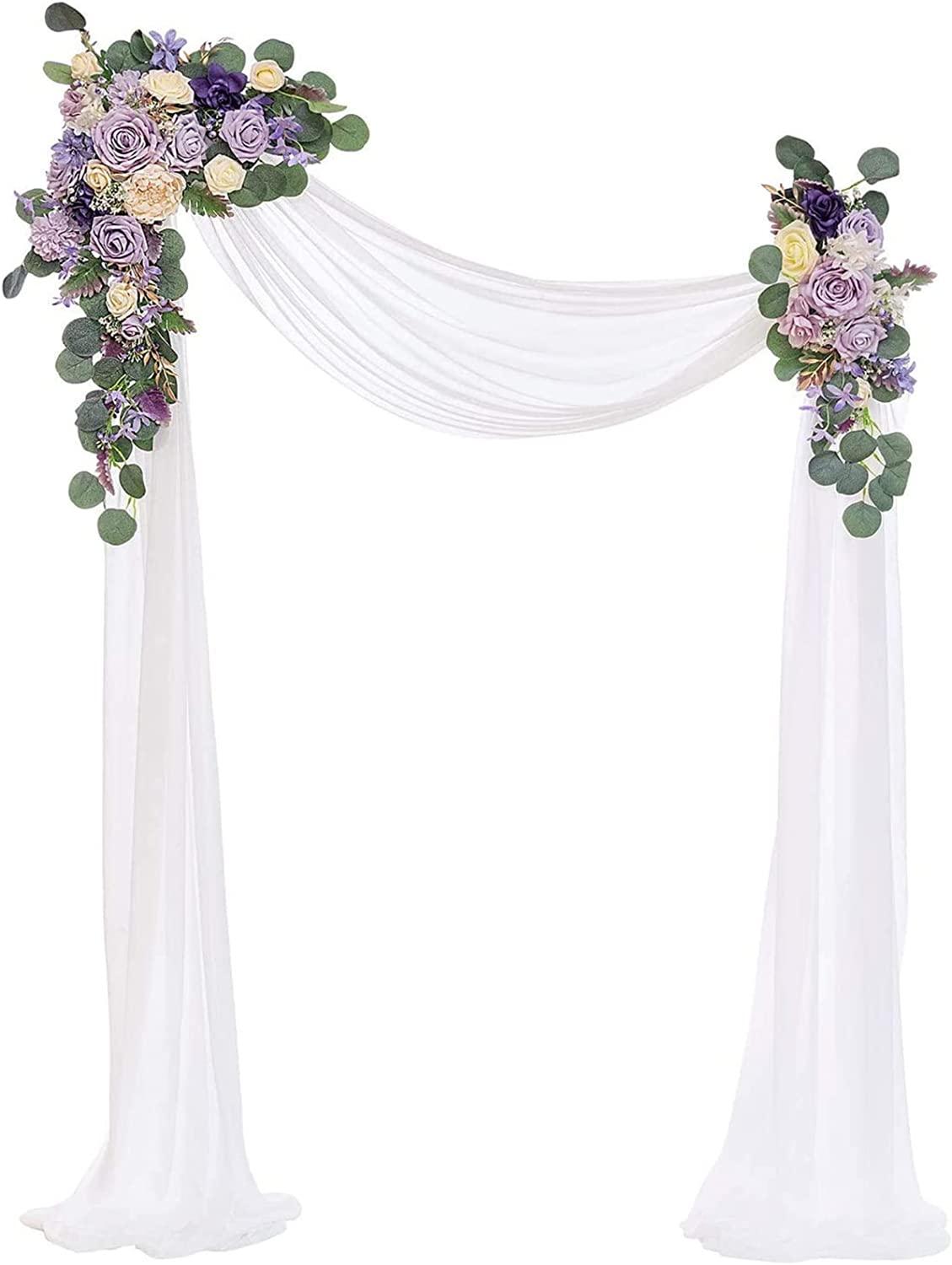 3pcs Wedding Arch Flowers Kit Artificial Wedding Flowers Garland with Sheer Fabric Drape - Decotree.co Online Shop