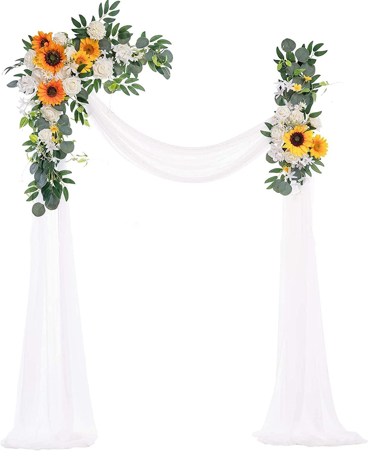 3pcs Wedding Arch Flowers Kit Artificial Wedding Flowers Garland with Sheer Fabric Drape - Decotree.co Online Shop