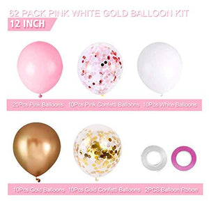 62Pcs Pink Gold Confetti Latex Balloons Kit, 12 Inch Pink White Gold Helium Balloons Party Supplies - Decotree.co Online Shop