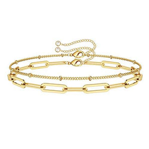 Dainty Layered Bracelets for Women, 14K Gold Filled Adjustable Layering Oval Chain Bracelet - Decotree.co Online Shop