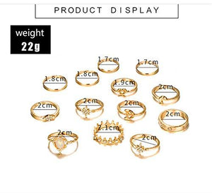 13 Pcs Women Rings Set Knuckle Rings Gold Bohemian Rings for Girls Vintage Gem Crystal Rings Joint Knot Ring Sets for Teens - Decotree.co Online Shop