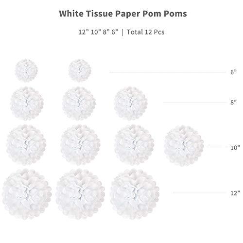 White Tissue Paper Pom Poms Flowers Party Decorations 12" 10" 8" 6" Pack of 12 - Decotree.co Online Shop