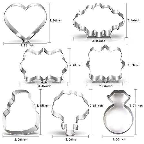 Wedding Cookie Cutter Set-7 Piece-3 Inches-Heart, Diamond Ring, Wedding Cake, Flower, Rectangle, Square and Oval Plaque Cookie Cutters Molds for Bridal Shower Engagement - Decotree.co Online Shop