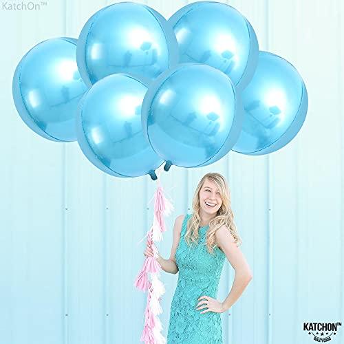 Big 22 Inch Blue Mylar Balloons - Pack of 6 | 360 Degree 4D Round Sphere metallic blue balloons | Light Blue Balloons for Baby Shark, Baby Shower, Gender Reveal - Decotree.co Online Shop
