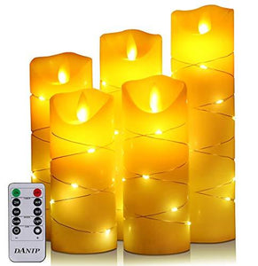 LED flameless Candle with Embedded Starlight String, 5-Piece LED Candle, with 10-Key Remote Control, 24-Hour Timer Function, Dancing Flame - Decotree.co Online Shop