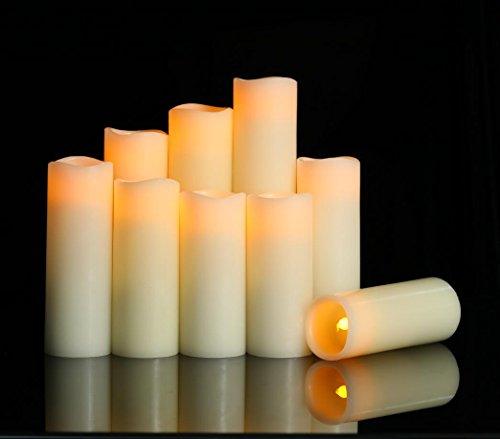 Flameless Flickering Battery Operated Candles one Set of 9 Ivory Real Wax Pillar LED Candles with 10-Key Remote and Cycling 24 Hours Timer - Decotree.co Online Shop