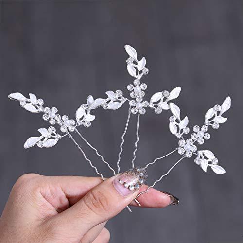 Leaf Bride Wedding Hair Pins Crystal Bridal Head Dress Pearl Hair Accessories for Women and Girls (Pack of 3) (B Silver) - Decotree.co Online Shop