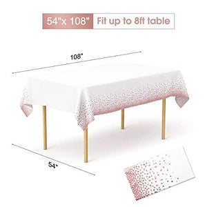 Plastic Tablecloths for Rectangle Tables, 6 Pack Disposable Party Table Cloths, Rose Gold Dot Confetti Rectangular Table Covers with 30 Balloons for Parties Wedding Bridal Shower, 54" x 108" - Decotree.co Online Shop