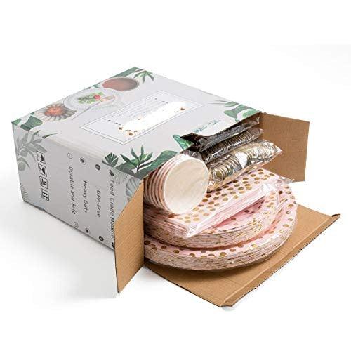 Pink and Gold Party Supplies ââââ‚?Disposable Dinnerware Set Serves 25 Gold Dots on Pink Paper Plates Cups and Napkins, Gold Plastic Knives Spoons Forks for Baby Shower Wedding Party Bridal Shower - Decotree.co Online Shop